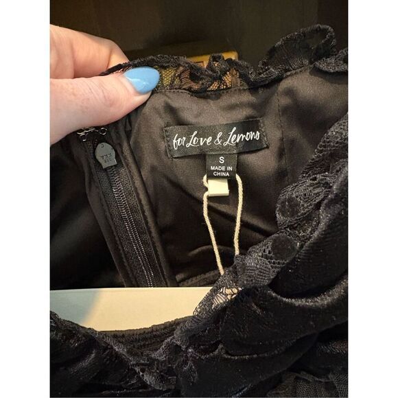 NWT For Love & Lemons Jourdan Black Lace Mini Dress With Gloves Size Small - Picture 6 of 10